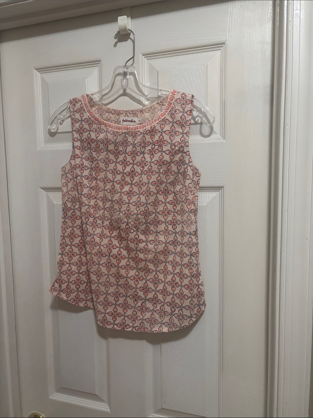 fabindia Pink and Cream Printed Sleeveless Camisole